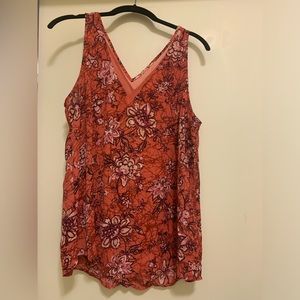 Maurices Orange Floral V-neck Tank Top Size Large